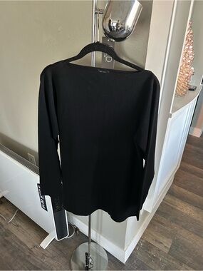 Eileen Fisher Black Wide Boatneck Long Sleeve Wool Sweater